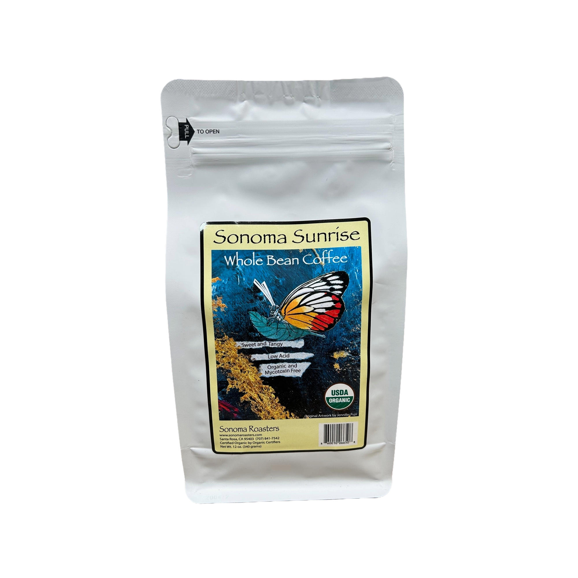 Sonoma Sunrise medium roast private-label coffee bag, back view