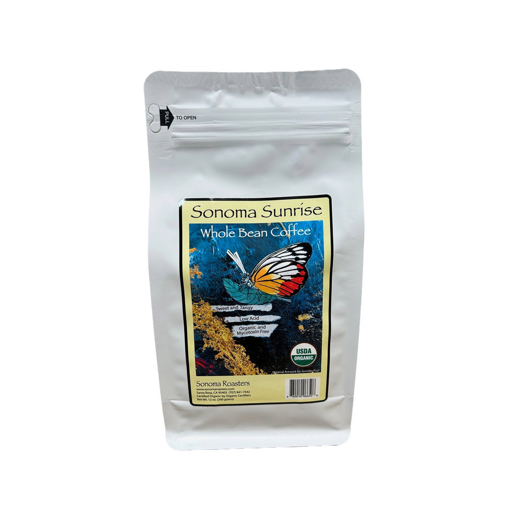 Sonoma Sunrise medium roast private-label coffee bag, back view
