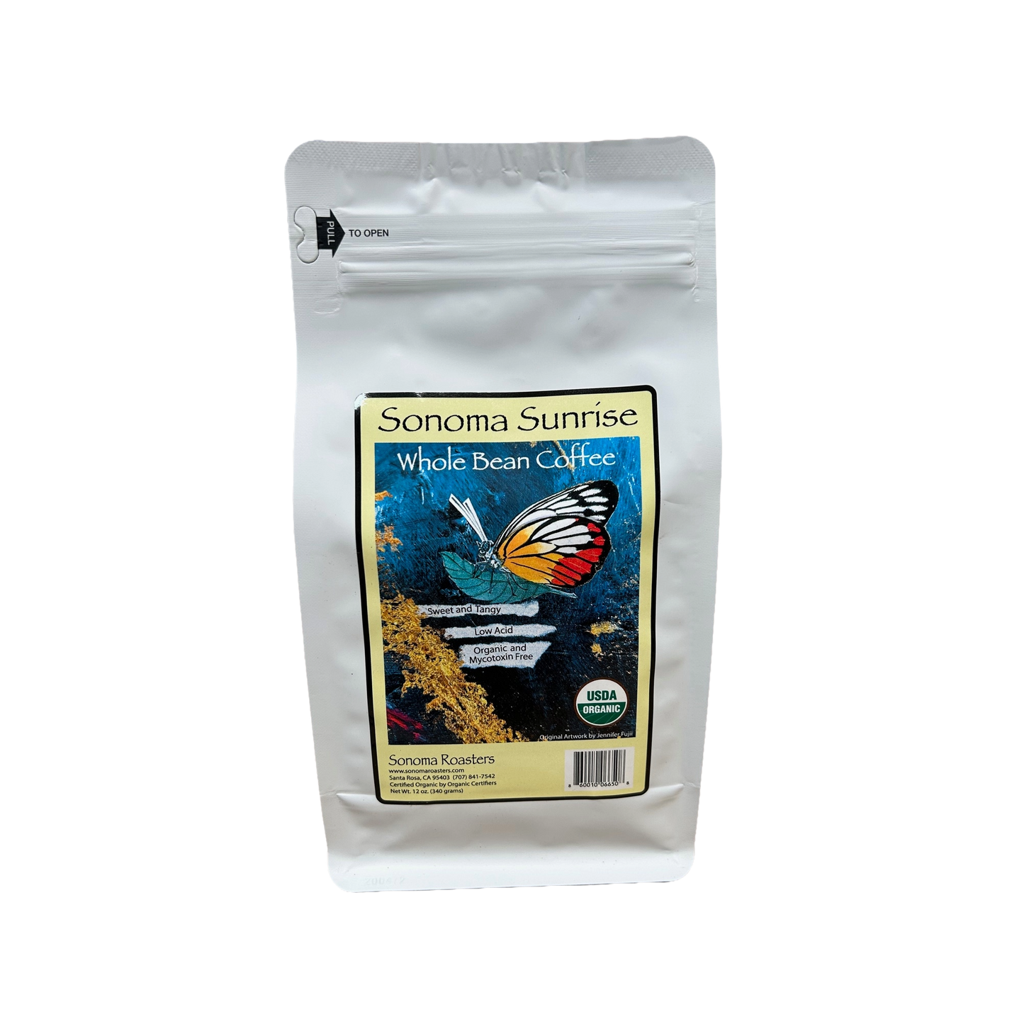 Sonoma Sunrise medium roast private-label coffee bag, back view