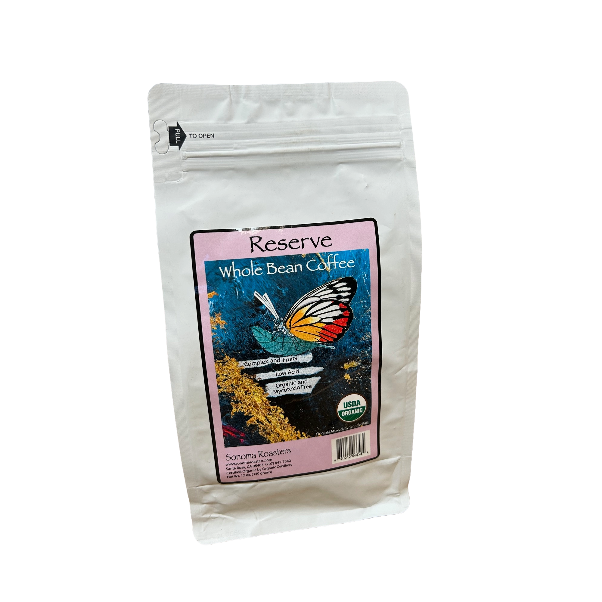 Sonoma Reserve medium roast private-label coffee bag, front view