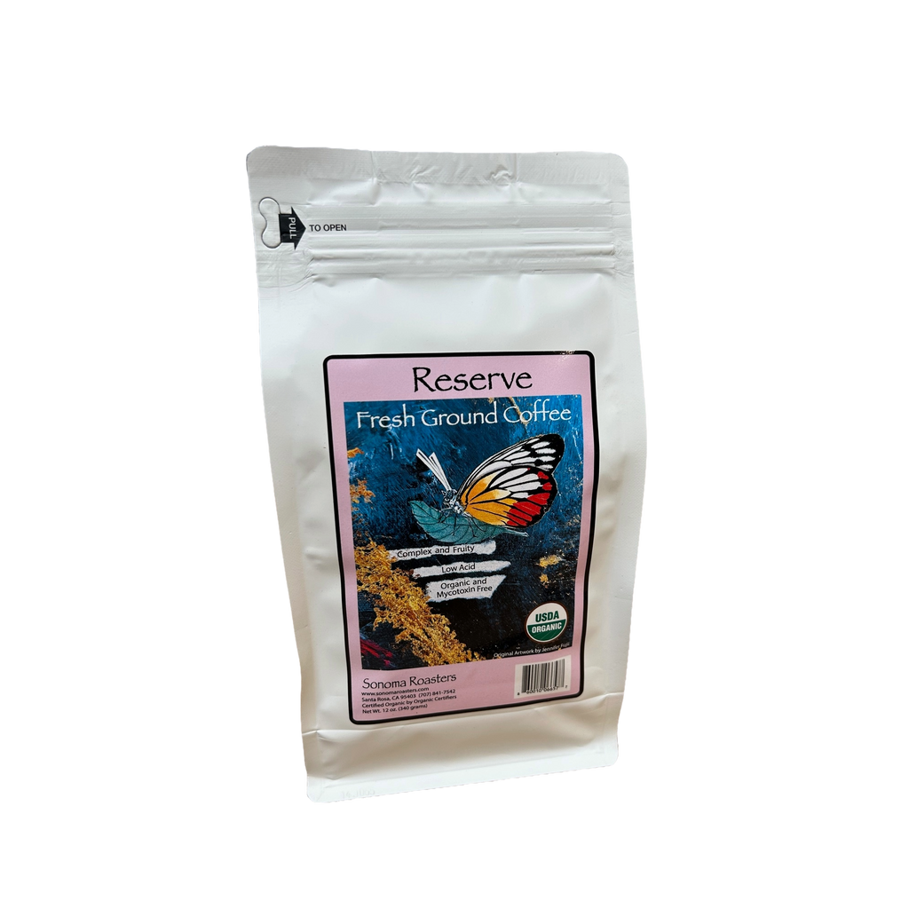 Sonoma Reserve medium roast private-label coffee bag, back view