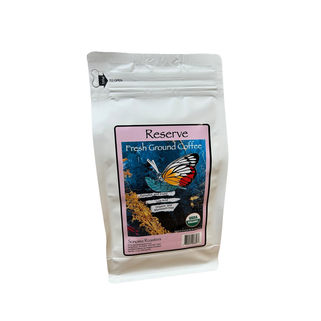 Sonoma Reserve medium roast private-label coffee bag, back view
