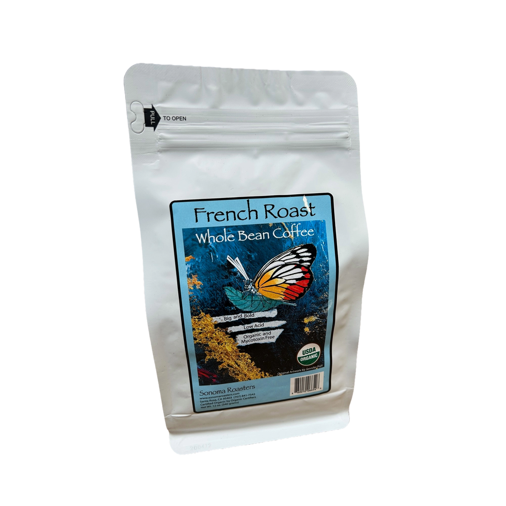 Sonoma French Roast dark roast private-label coffee bag, back view
