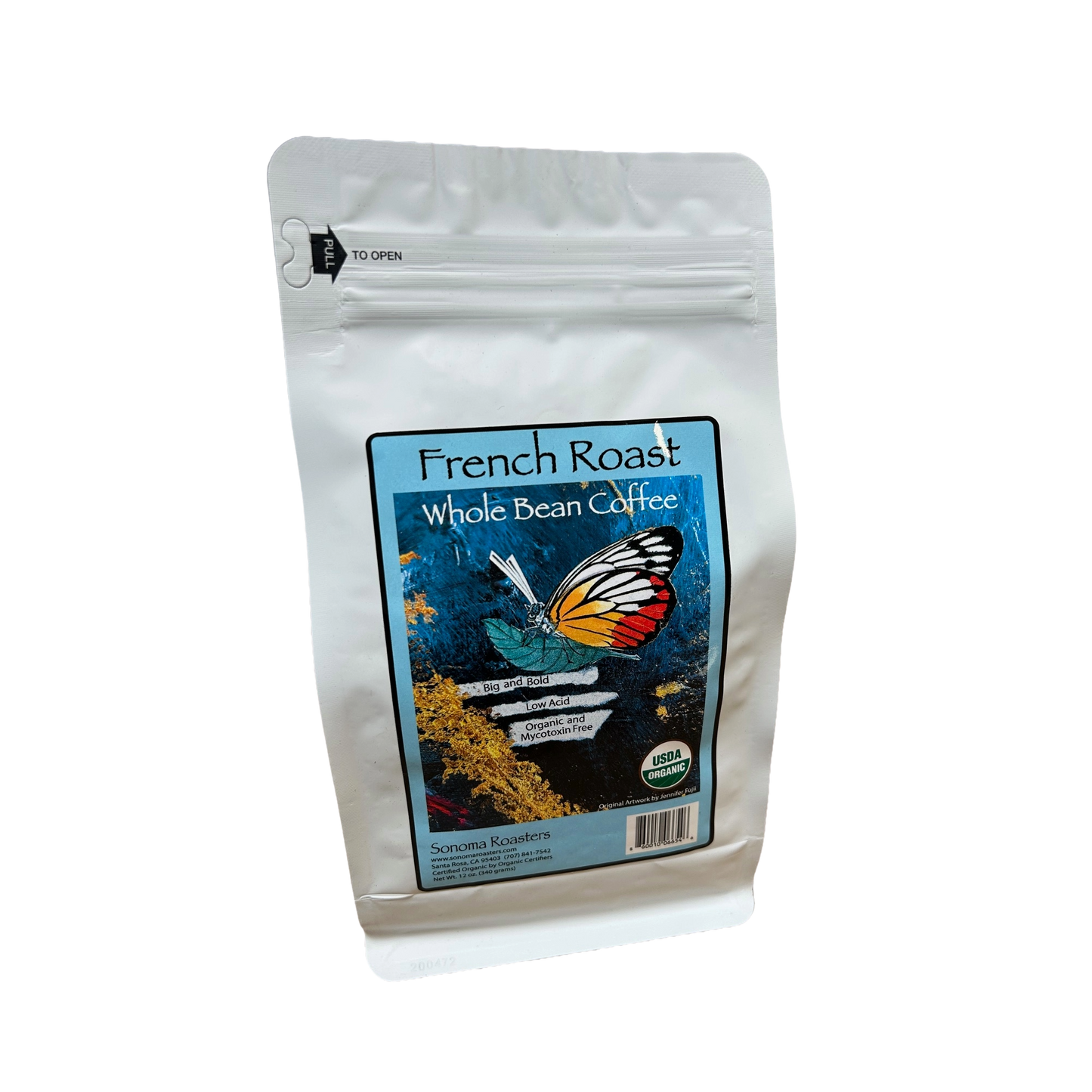 Sonoma French Roast dark roast private-label coffee bag, back view