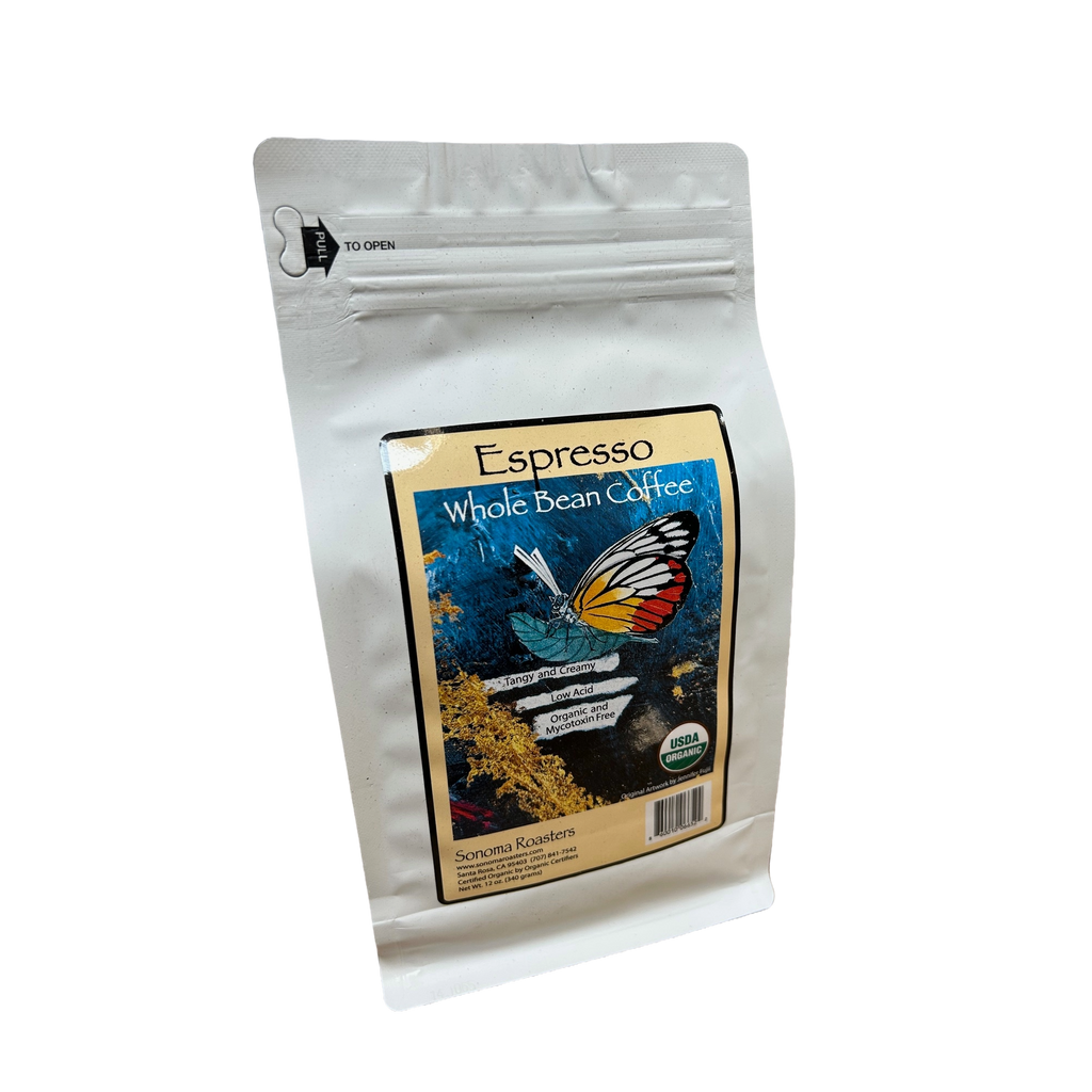 Sonoma Espresso medium-dark roast private-label coffee bag, front view