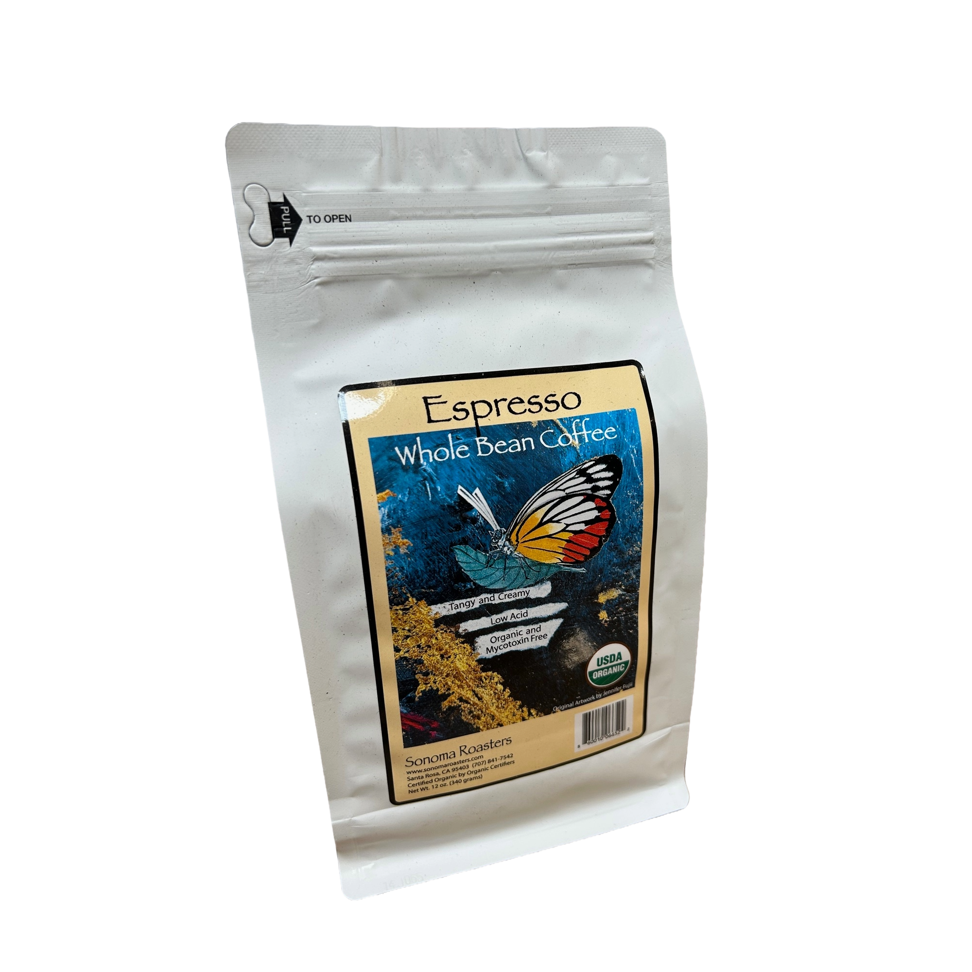 Sonoma Espresso medium-dark roast private-label coffee bag, front view