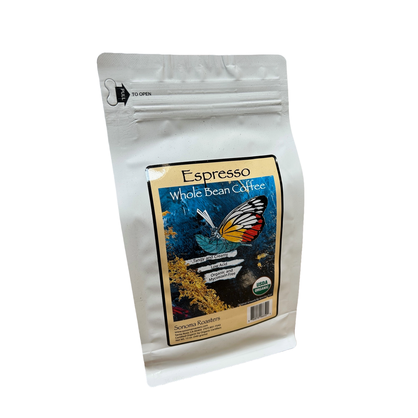 Sonoma Espresso medium-dark roast private-label coffee bag, front view